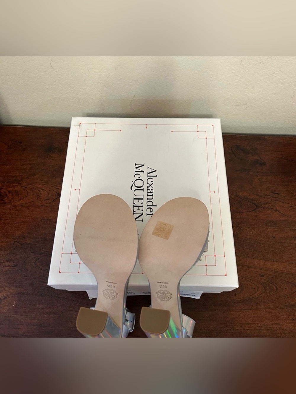 *NWBT*Alexander McQueen iridescent faux leather sandals SIZE: 6 1/2 - Picture 9 of 10